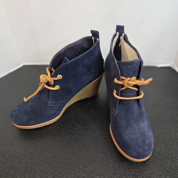 NEW Sperry Top-Sider Harlow Burnished Blue Suede Leather Chukka Wedge Boot 8M - Picture 1 of 11